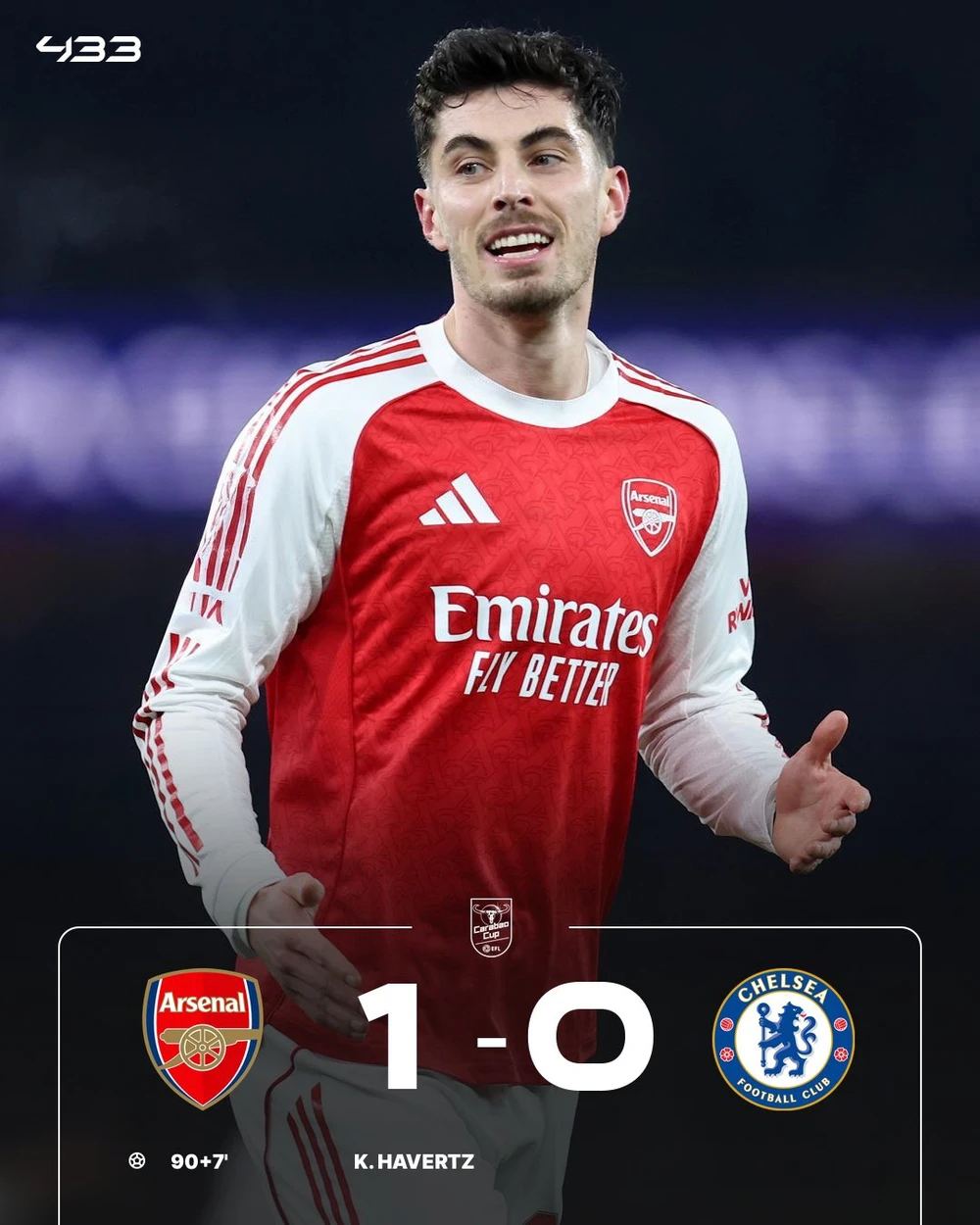 Kai Havert ghi bàn vào lưới Chelsea phút 90+7, Arsenal đoạt vé vào chung kết Cúp Liên đoàn Anh - Ảnh 3.