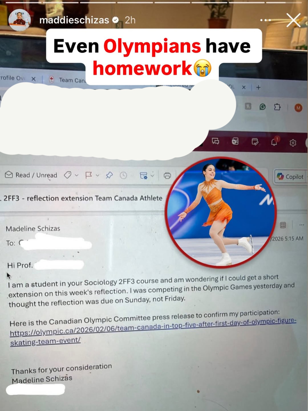 Mải thi đấu ở Olympic mùa Đông 2026, nữ sinh đại học nộp trễ bài tập về nhà - Ảnh 2.