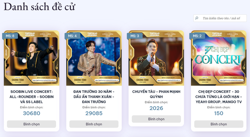 Bình chọn Cống hiến 2026: Đan Trường áp sát SOOBIN ở bảng Chương trình của năm, DTAP tăng tốc tại Nhạc sĩ của năm - Ảnh 1.