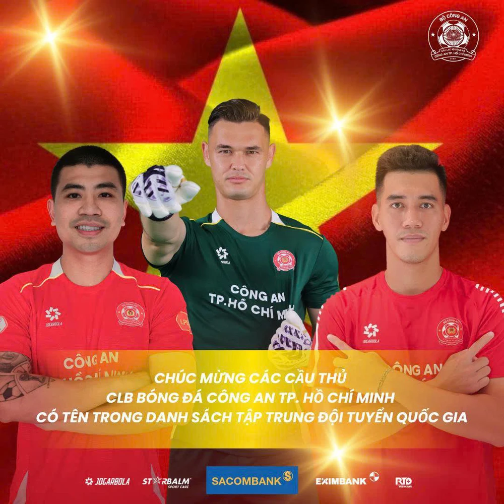 Có 3 cầu thủ của Công An TPHCM được triệu tập gồm bộ đôi tiền đạo Nguyễn Tiến Linh, Đinh Thanh Bình và thủ môn Patrik Lê Giang