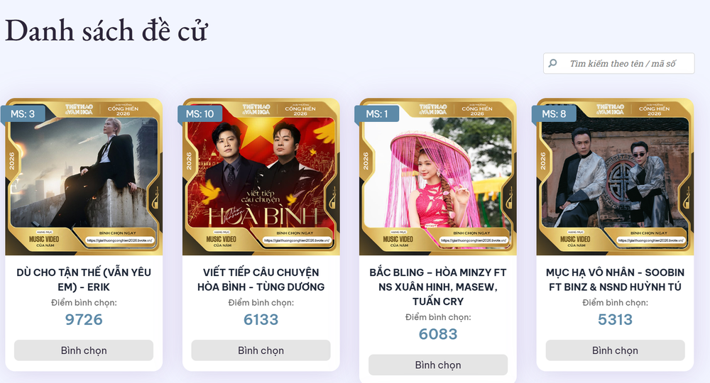 Bình chọn Cống hiến 2026: Erik soán ngôi MV của năm, Đan Trường vượt SKYNOTE của Quốc Thiên - Ảnh 1. Bình chọn Cống hiến 2026: Erik soán ngôi MV của năm, Đan Trường vượt SKYNOTE của Quốc Thiên - Ảnh 1.