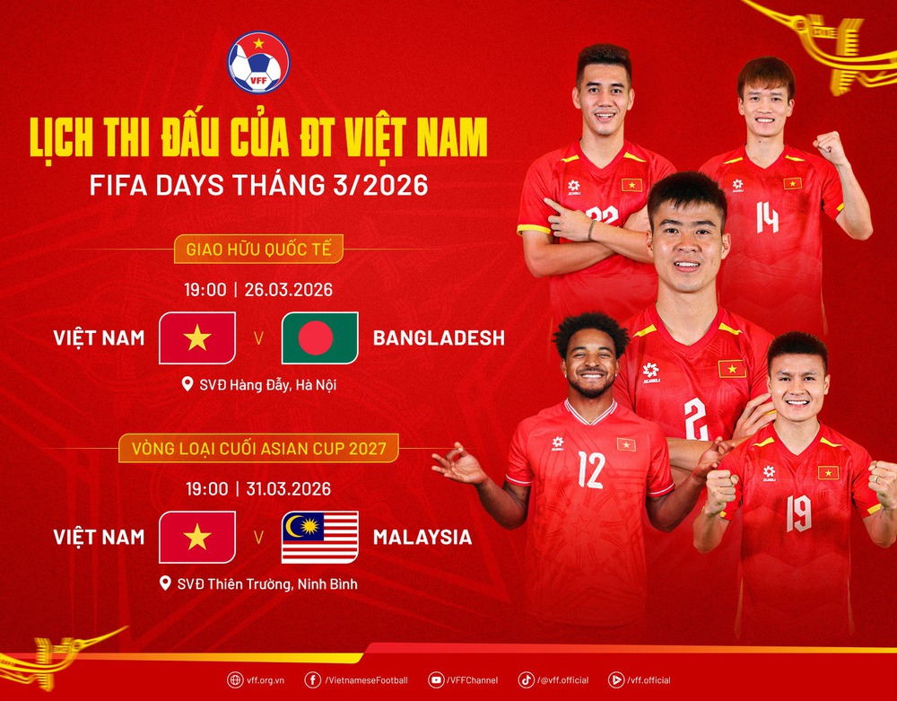 Lịch thi đấu ĐT Việt Nam dịp FIFA Days tháng 3/2026 - Ảnh 1. Lịch thi đấu ĐT Việt Nam dịp FIFA Days tháng 3/2026 - Ảnh 1.