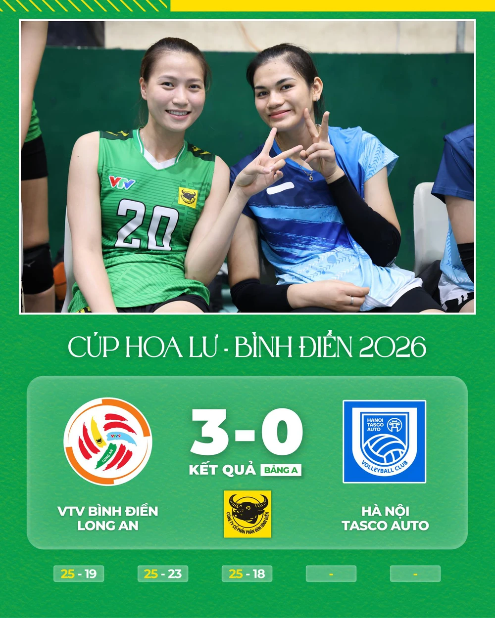 VTV Bình Điền Long An thắng thuyết phục CLB Hà Nội Tasco Auto 3-0 trong trận ra quân ở cúp Hoa Lư Bình Điền 2026