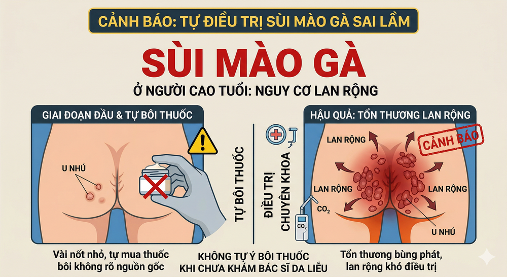 Sùi mào gà ở người cao tuổi: Xấu hổ tự điều trị hay đối mặt nguy cơ lan rộng khó lường? - Ảnh 1.