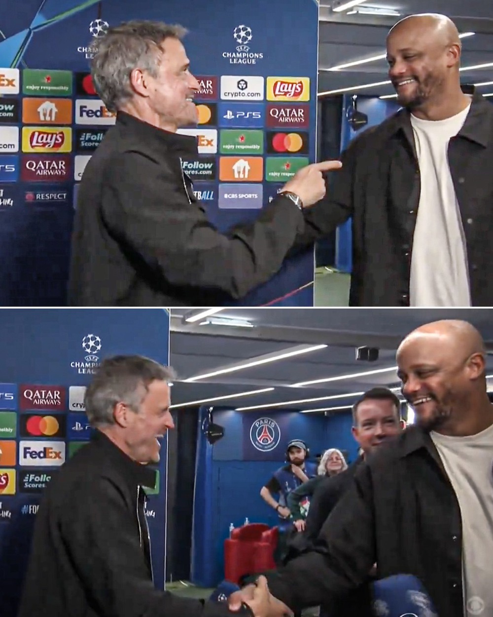 Khoảnh khắc gây sốt giữa HLV của PSG và Bayern sau trận đấu có 9 bàn thắng - Ảnh 1.