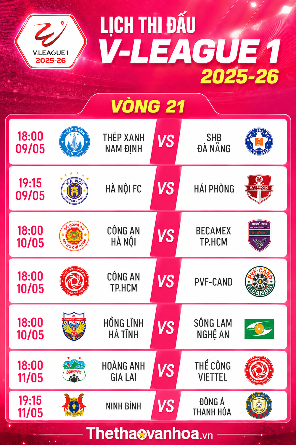 Lịch thi đấu V-League vòng 21 - Ảnh 1.