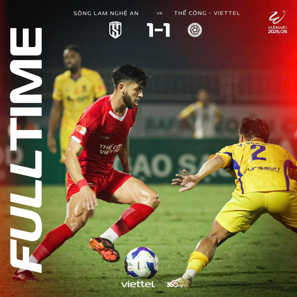 SLNA hòa Thể Công Viettel 1-1 trên sân nhà ở vòng 17 V-League