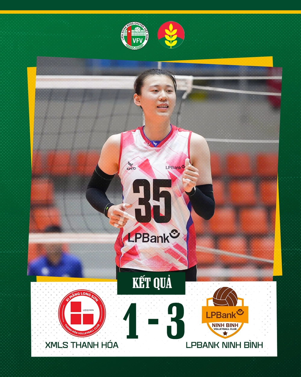 LP Bank Ninh Bình đã có màn ra quân ấn tượng tại Giải bóng chuyền VĐQG 2026 khi lội ngược dòng đánh bại XMLS Thanh Hóa với tỷ số 3-1 (25-27, 25-22, 25-11, 25-13).