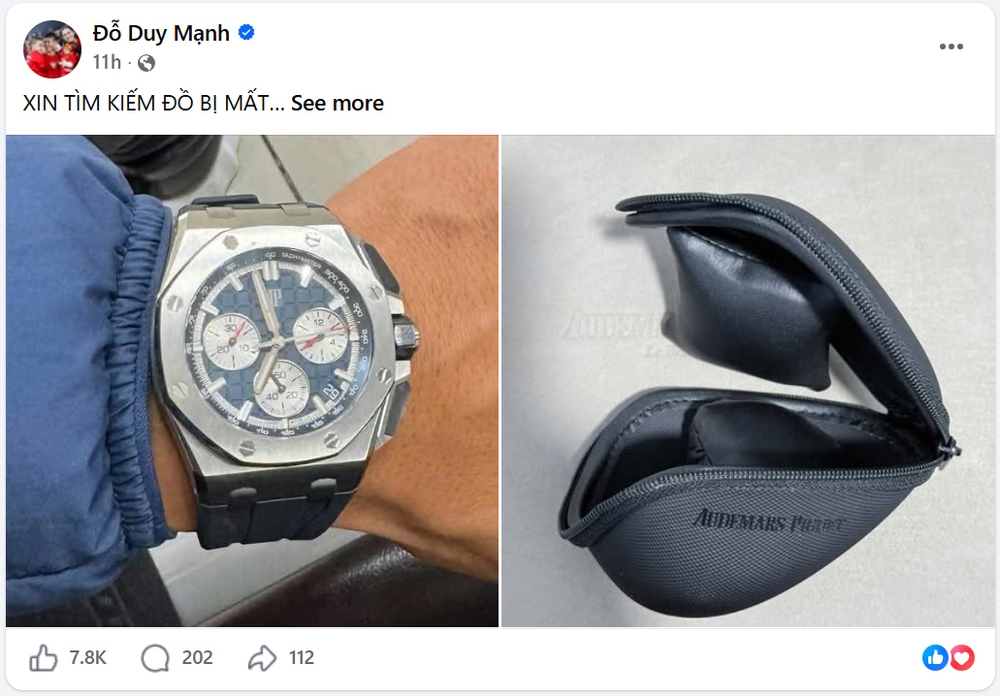 Trung vệ đội trưởng ĐT Việt Nam mất đồng hồ tiền tỷ - Ảnh 1. Duy Mạnh