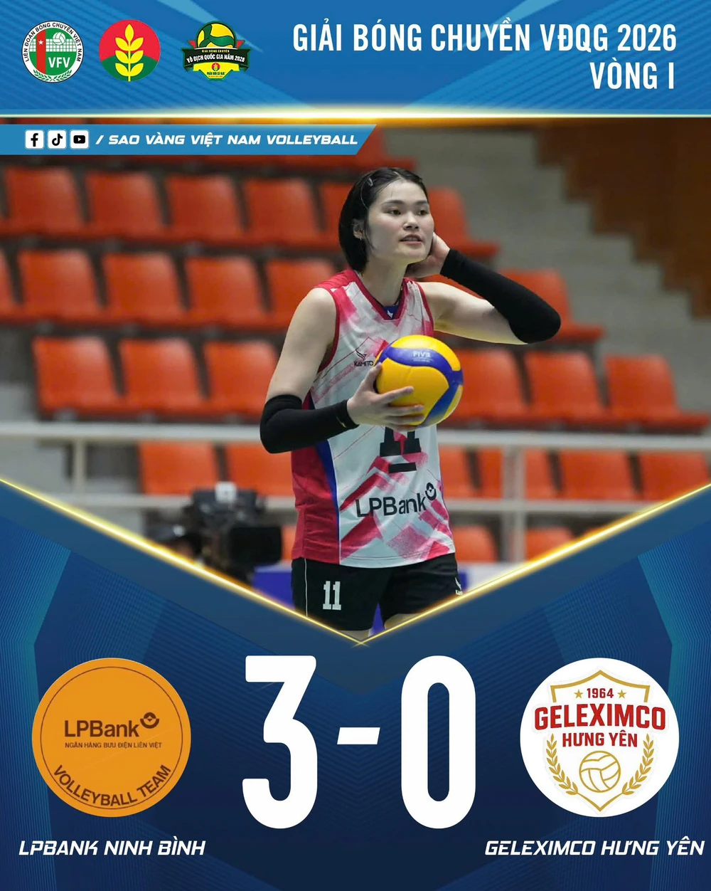 LPBank Ninh Bình thắng áp đảo Geleximco Hưng Yên, vươn lên dẫn đầu Giải bóng chuyền VĐQG 2026 - Ảnh 1. LPBank Ninh Bình thắng áp đảo Geleximco Hưng Yên, vươn lên dẫn đầu Giải bóng chuyền VĐQG 2026 - Ảnh 1.