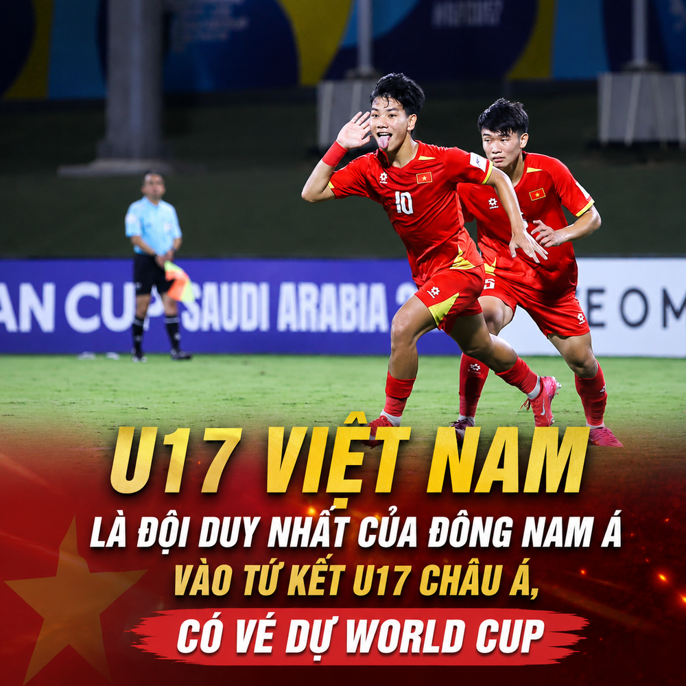 U17 Việt Nam là đại diện duy nhất của Đông Nam Á giành vé vào tứ kết U17 châu Á và giành vé dự World Cup - Ảnh 1. U17 Việt Nam là đại diện duy nhất của Đông Nam Á giành vé vào tứ kết U17 châu Á và giành vé dự World Cup - Ảnh 1.