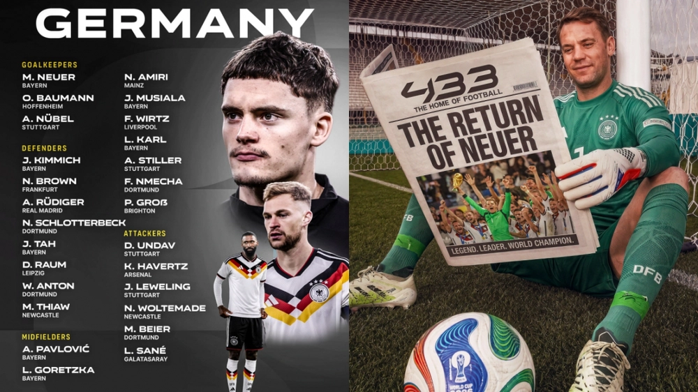Đội tuyển Đức chốt danh sách dự World Cup 2026: Manuel Neuer tái xuất sau khi đã giải nghệ - Ảnh 1. Đội tuyển Đức chốt danh sách dự World Cup 2026: Manuel Neuer tái xuất sau khi đã giải nghệ - Ảnh 1.