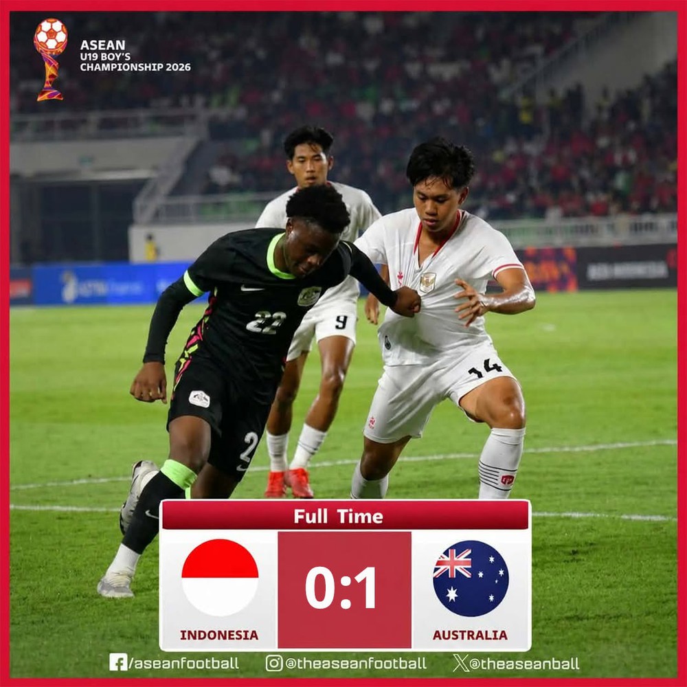 U19 Australia đã giành vé vào chung kết Giải vô địch U19 Đông Nam Á 2026 sau chiến thắng tối thiểu 1-0 trước chủ nhà U19 Indonesia ở trận bán kết diễn ra đầy căng thẳng. Ảnh: ASEAN Football U19 Australia đã giành vé vào chung kết Giải vô địch U19 Đông Nam Á 2026 sau chiến thắng tối thiểu 1-0 trước chủ nhà U19 Indonesia ở trận bán kết diễn ra đầy căng thẳng. Ảnh: ASEAN Football