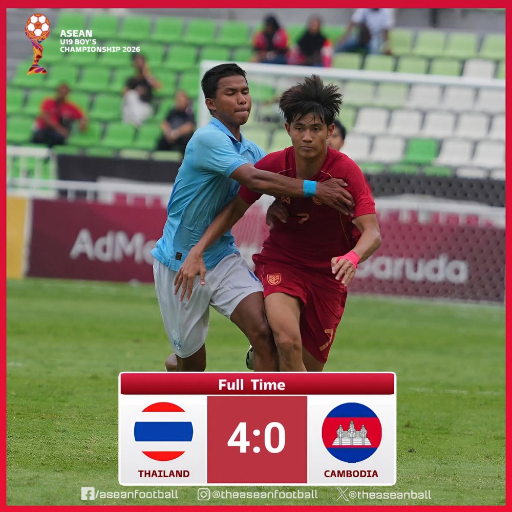 U19 Thái Lan thắng U19 Campuchia 4-0. Ảnh: ASEAN Football U19 Thái Lan thắng U19 Campuchia 4-0. Ảnh: ASEAN Football