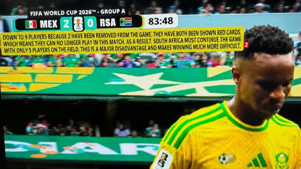 Lần giải thích thẻ đỏ thứ 2 ở trận Mexico thắng Nam Phi 2-0 của kênh truyền hình Mỹ. Ảnh: Fanpage Ghiền bóng đá Lần giải thích thẻ đỏ thứ 2 ở trận Mexico thắng Nam Phi 2-0 của kênh truyền hình Mỹ. Ảnh: Fanpage Ghiền bóng đá