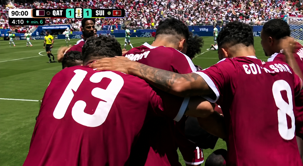 Qatar xuất sắc cầm hòa Thụy Sỹ 1-1. Ảnh chụp màn hình Qatar xuất sắc cầm hòa Thụy Sỹ 1-1. Ảnh chụp màn hình