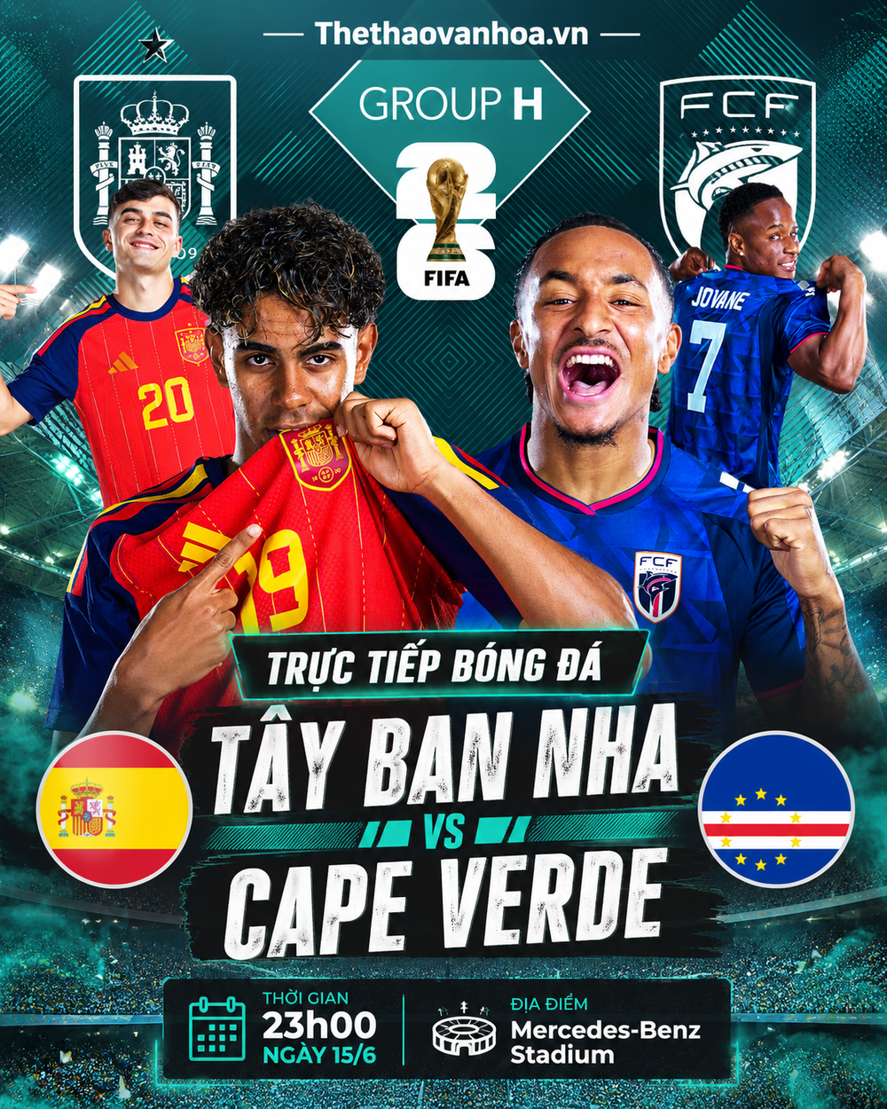 VTV6 trực tiếp bóng đá Tây Ban Nha vs Cape Verde 23h00 hôm nay, bảng B World Cup 2026 - Ảnh 3. VTV6 trực tiếp bóng đá Tây Ban Nha vs Cape Verde 23h00 hôm nay, bảng B World Cup 2026 - Ảnh 3.