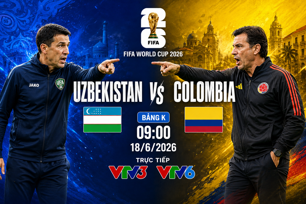 Uzbekistan bị đánh giá thấp hơn Colombia trong trận đấu diễn ra lúc 09h00 ngày 18/6/2026 trong khuôn khổ bảng K World Cup 2026. Uzbekistan bị đánh giá thấp hơn Colombia trong trận đấu diễn ra lúc 09h00 ngày 18/6/2026 trong khuôn khổ bảng K World Cup 2026.