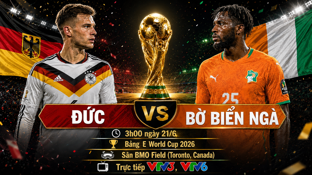 Nhận định Đức vs Bờ Biển Ngà (3h00, 21/6) bảng E World Cup 2026: Lực lượng, đối đầu, tỷ lệ chiến thắng - Ảnh 1. Nhận định Đức vs Bờ Biển Ngà (3h00, 21/6) bảng E World Cup 2026: Lực lượng, đối đầu, tỷ lệ chiến thắng - Ảnh 1.