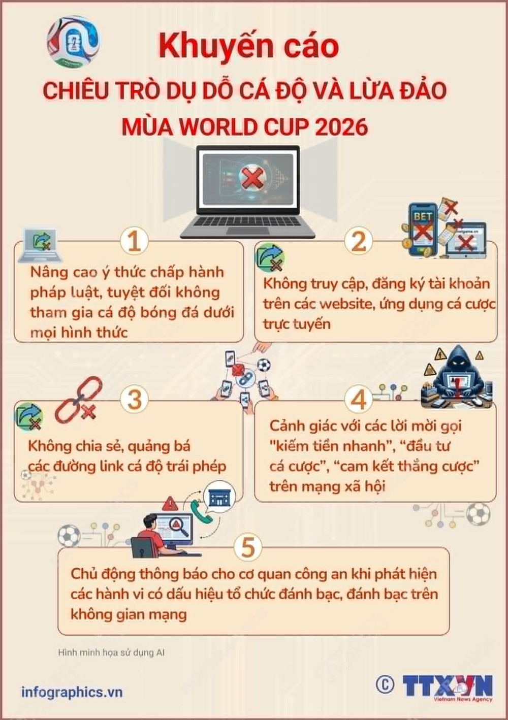 Đồ họa: Khuyến cáo chiêu trò dụ dỗ cá độ và lừa đảo mùa World Cup 2026 - Ảnh 1. Đồ họa: Khuyến cáo chiêu trò dụ dỗ cá độ và lừa đảo mùa World Cup 2026 - Ảnh 1.