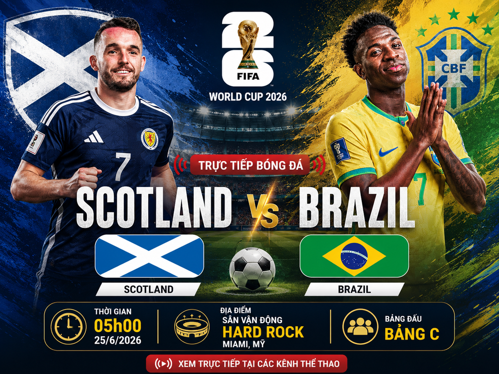 Trực tiếp bóng đá Scotland vs Brazil hôm nay 25/6, bảng C World Cup 2026 - Ảnh 4. Trực tiếp bóng đá Scotland vs Brazil hôm nay 25/6, bảng C World Cup 2026 - Ảnh 4.