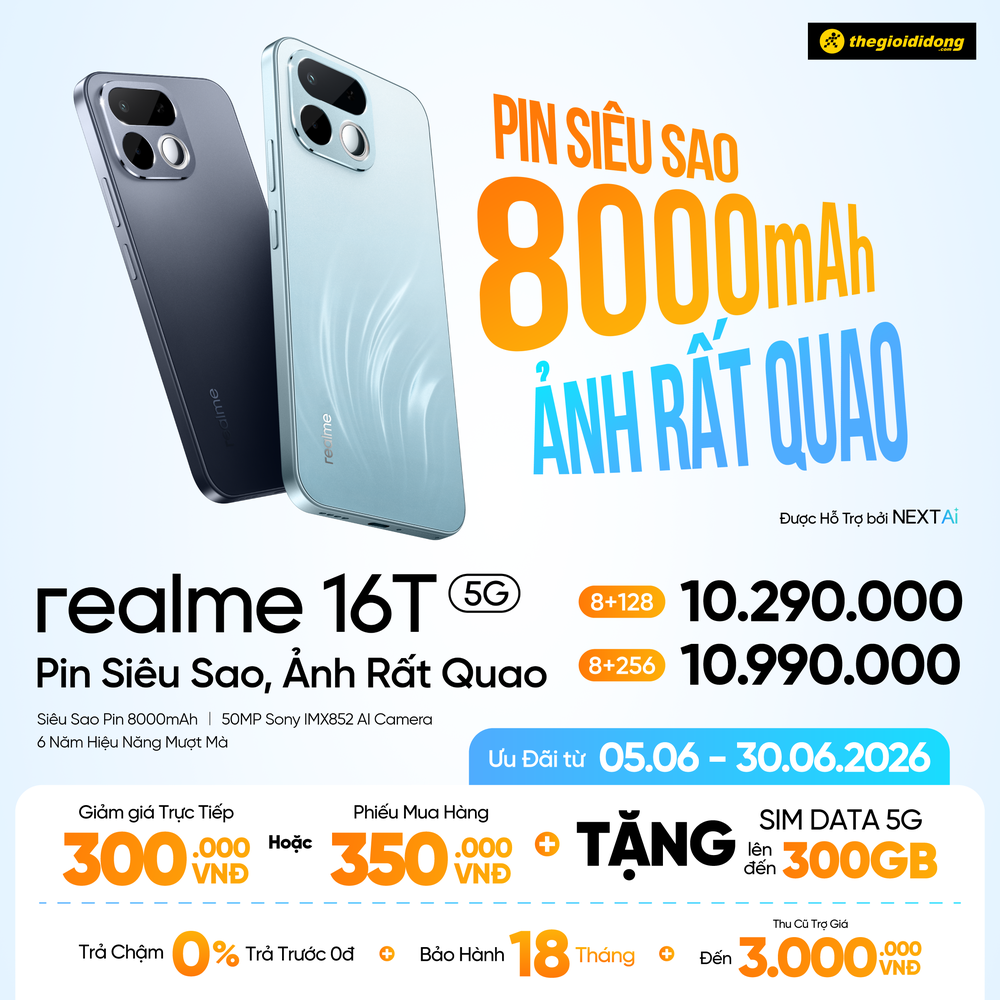 realme 16T 5G ra mắt “Pin Siêu Sao” 8000mAh bứt phá giới hạn thời lượng pin - Ảnh 2. realme 16T 5G ra mắt “Pin Siêu Sao” 8000mAh bứt phá giới hạn thời lượng pin - Ảnh 2.