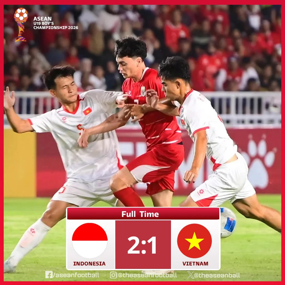 Thất bại 1-2 trước U19 Indonesia khiến U19 Việt Nam chỉ có thể xếp thứ 2 bảng A giải U19 Đông Nam Á và phải so kết quả với đội nhì bảng B để xác định đội nào vào bán kết với tư cách đội nhì bảng có thành tích tốt nhất. Ảnh: ASEAN Football
