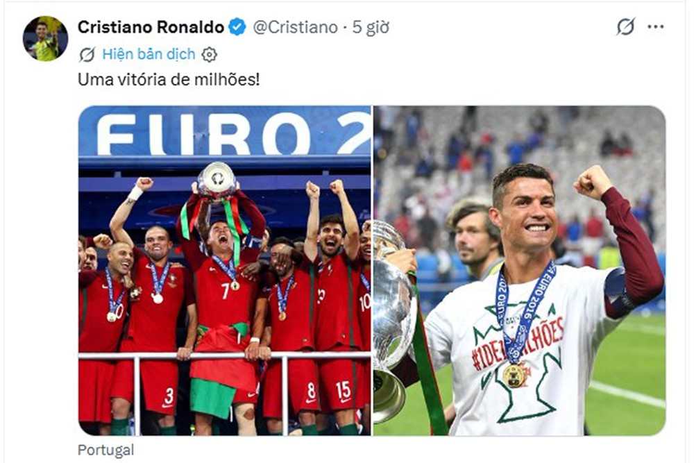 Tin nóng thể thao sáng 11/7: Ronaldo đăng ảnh vô địch EURO sau khi bị loại khỏi World Cup - Ảnh 2. Tin nóng thể thao sáng 11/7: Ronaldo đăng ảnh vô địch EURO sau khi bị loại khỏi World Cup - Ảnh 2.