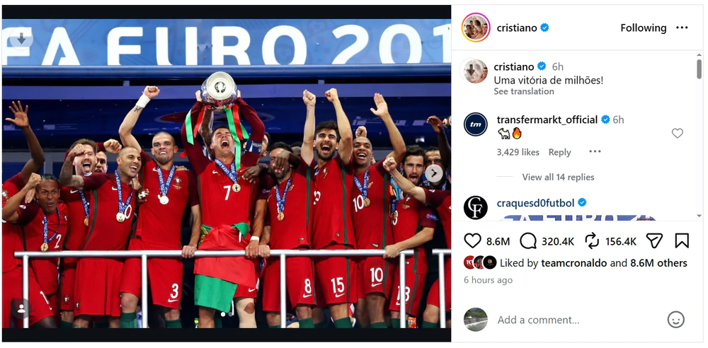 Tin nóng thể thao sáng 11/7: Ronaldo đăng ảnh vô địch EURO sau khi bị loại khỏi World Cup - Ảnh 1. Tin nóng thể thao sáng 11/7: Ronaldo đăng ảnh vô địch EURO sau khi bị loại khỏi World Cup - Ảnh 1.