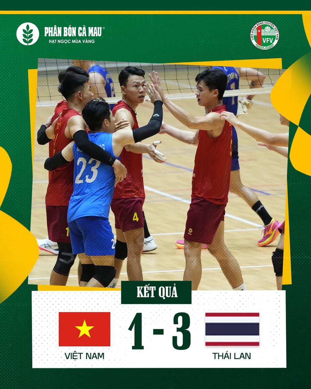 Đội tuyển bóng chuyền nam Việt Nam đã không thể tạo nên bất ngờ trong trận ra quân tại SEA V Cup 2026 khi để thua Thái Lan với tỷ số 1-3 (31-33, 25-18, 19-25, 16-25). Ảnh: Fanpage VFV Đội tuyển bóng chuyền nam Việt Nam đã không thể tạo nên bất ngờ trong trận ra quân tại SEA V Cup 2026 khi để thua Thái Lan với tỷ số 1-3 (31-33, 25-18, 19-25, 16-25). Ảnh: Fanpage VFV