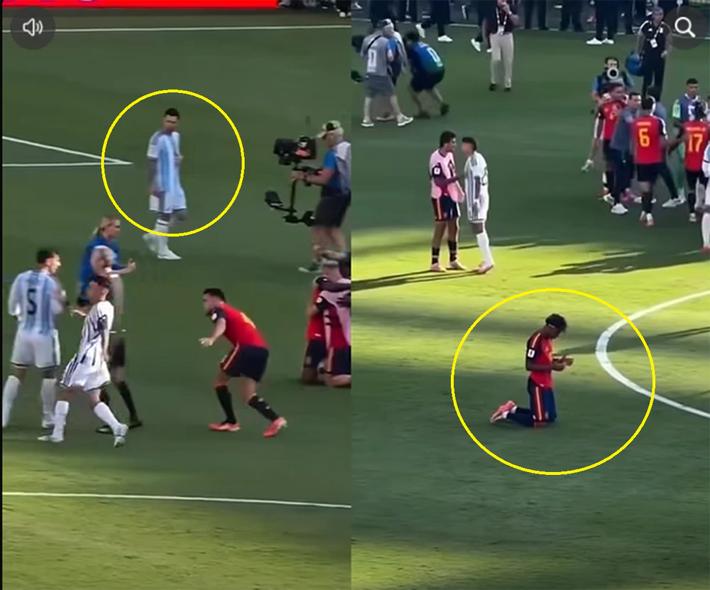 Messi đứng lặng, Yamal quỳ cầu nguyện giữa màn ẩu đả sau chung kết World Cup - Ảnh 1. Messi đứng lặng, Yamal quỳ cầu nguyện giữa màn ẩu đả sau chung kết World Cup - Ảnh 1.