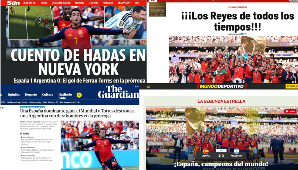 Chức vô địch World Cup 2026 của đội tuyển Tây Ban Nha sau chiến thắng 1-0 trước Argentina trong trận chung kết đã tạo nên làn sóng ca ngợi mạnh mẽ trên truyền thông quốc tế. Chức vô địch World Cup 2026 của đội tuyển Tây Ban Nha sau chiến thắng 1-0 trước Argentina trong trận chung kết đã tạo nên làn sóng ca ngợi mạnh mẽ trên truyền thông quốc tế.