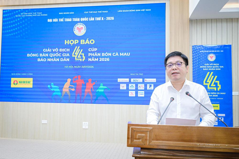 Ông Quế Đình Nguyên, Phó Tổng Biên tập Báo Nhân Dân, Phó Trưởng Ban Chỉ đạo Giải vô địch bóng bàn quốc gia Báo Nhân Dân lần thứ 44 phát biểu ý kiến tại buổi họp báo. (Ảnh: BẢO LONG) Ông Quế Đình Nguyên, Phó Tổng Biên tập Báo Nhân Dân, Phó Trưởng Ban Chỉ đạo Giải vô địch bóng bàn quốc gia Báo Nhân Dân lần thứ 44 phát biểu ý kiến tại buổi họp báo. (Ảnh: BẢO LONG)