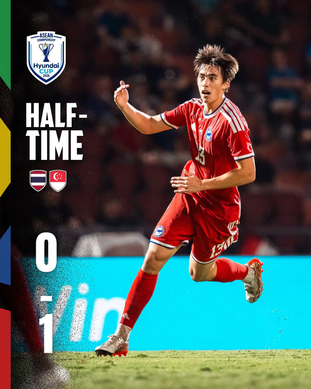 Singapore tạm dẫn Thái Lan 1-0 sau hiệp 1 trận bán kết lượt về ASEAN Cup 2026. Ảnh: FAS Singapore tạm dẫn Thái Lan 1-0 sau hiệp 1 trận bán kết lượt về ASEAN Cup 2026. Ảnh: FAS