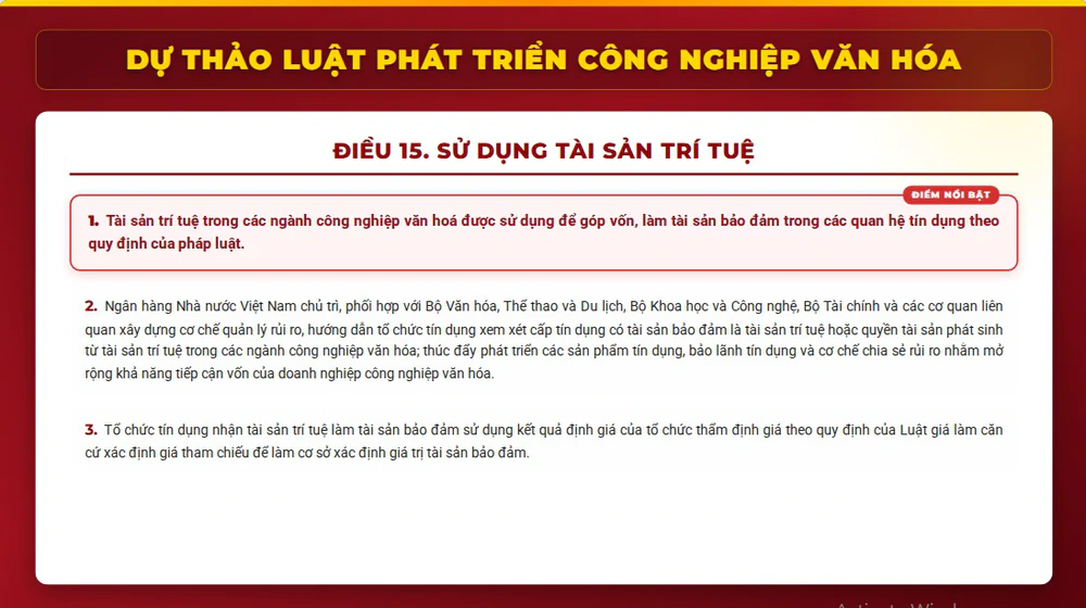 Dự thảo Luật Phát triển Công nghiệp Văn hóa: Khi tài sản trí tuệ có thể bảo đảm tín dụng - Ảnh 2. Dự thảo Luật Phát triển Công nghiệp Văn hóa: Khi tài sản trí tuệ có thể bảo đảm tín dụng - Ảnh 2.