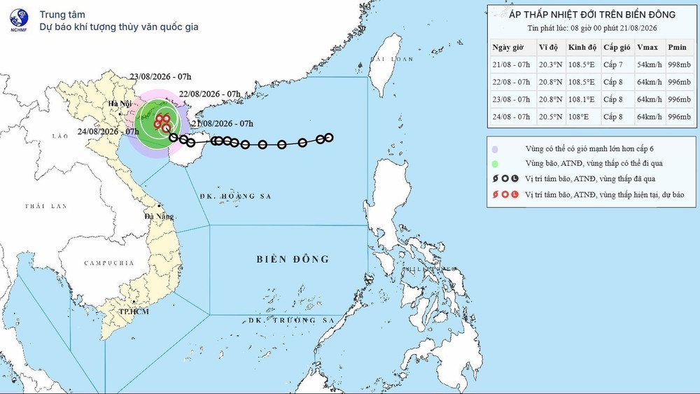 Áp thấp nhiêt đới đổi hướng, tăng cường độ trên Bắc vịnh Bắc Bộ - Ảnh 2.