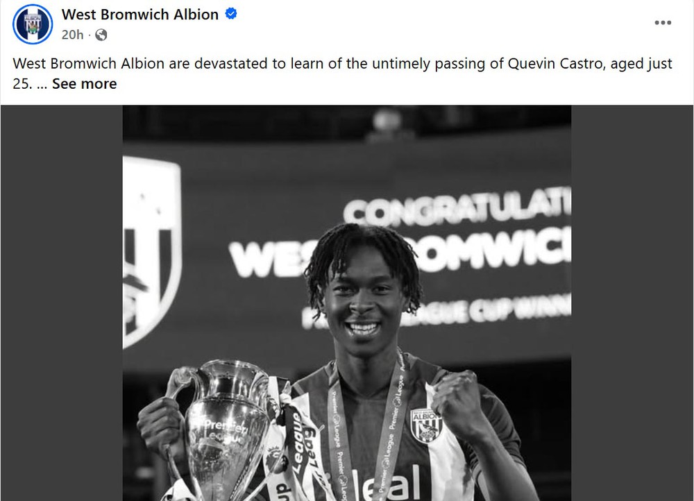 Cựu cầu thủ West Brom qua đời ở tuổi 25 sau khi đột quỵ trên sân - Ảnh 2. Cựu cầu thủ West Brom qua đời ở tuổi 25 sau khi đột quỵ trên sân - Ảnh 2.