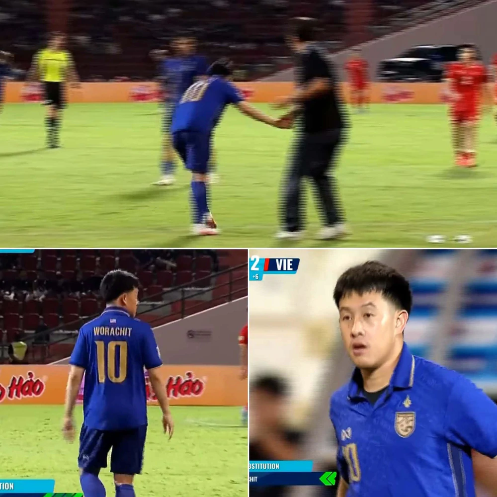 Ngôi sao ĐT Thái Lan bắt tay, cúi chào HLV Kim Sang Sik khi vào sân ở chung kết ASEAN Cup 2026 - Ảnh 2. Ngôi sao ĐT Thái Lan bắt tay, cúi chào HLV Kim Sang Sik khi vào sân ở chung kết ASEAN Cup 2026 - Ảnh 2.