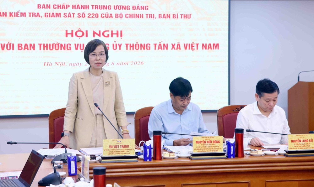 Đoàn Kiểm tra, giám sát của Bộ Chính trị, Ban Bí thư làm việc với Ban Thường vụ Đảng ủy TTXVN - Ảnh 1. Đoàn Kiểm tra, giám sát của Bộ Chính trị, Ban Bí thư làm việc với Ban Thường vụ Đảng ủy TTXVN - Ảnh 1.