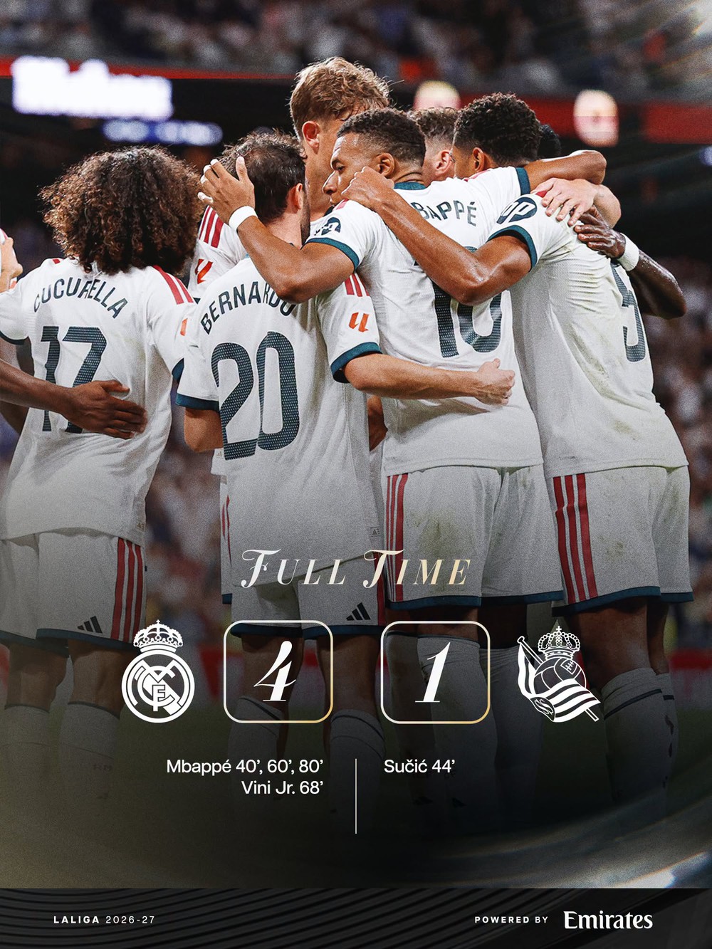 Kylian Mbappe tỏa sáng với cú hat-trick giúp Real Madrid đánh bại Real Sociedad 4-1, qua đó có chiến thắng thứ hai liên tiếp tại La Liga trong ngày Jose Mourinho trở lại băng ghế huấn luyện tại Bernabeu. Ảnh: CLB Real Madrid Kylian Mbappe tỏa sáng với cú hat-trick giúp Real Madrid đánh bại Real Sociedad 4-1, qua đó có chiến thắng thứ hai liên tiếp tại La Liga trong ngày Jose Mourinho trở lại băng ghế huấn luyện tại Bernabeu. Ảnh: CLB Real Madrid