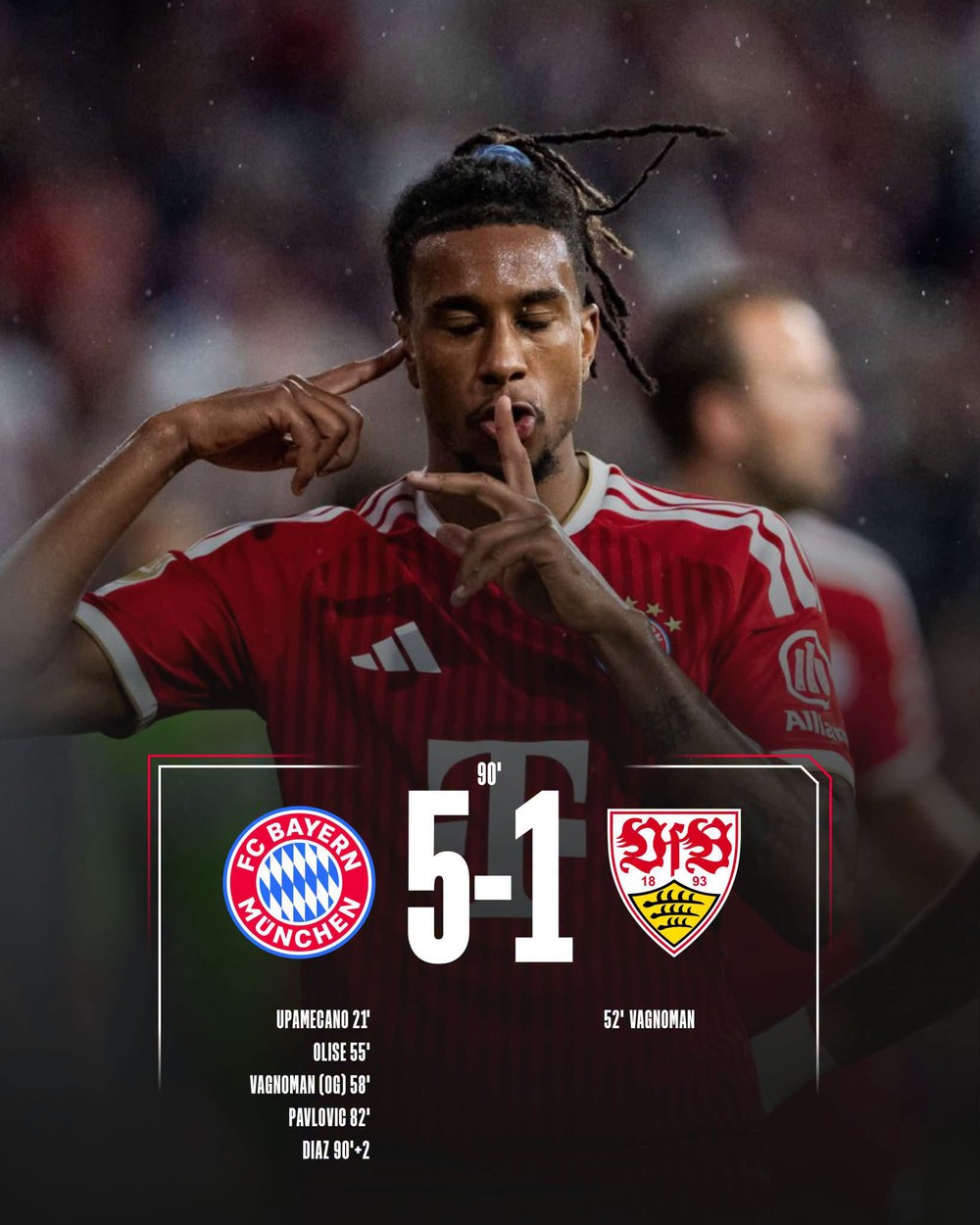 Bayern Munich khởi đầu hành trình bảo vệ chức vô địch Bundesliga bằng chiến thắng tưng bừng 5-1 trước Stuttgart rạng sáng 29/8. Ảnh: CLB Bayern Munich Bayern Munich khởi đầu hành trình bảo vệ chức vô địch Bundesliga bằng chiến thắng tưng bừng 5-1 trước Stuttgart rạng sáng 29/8. Ảnh: CLB Bayern Munich