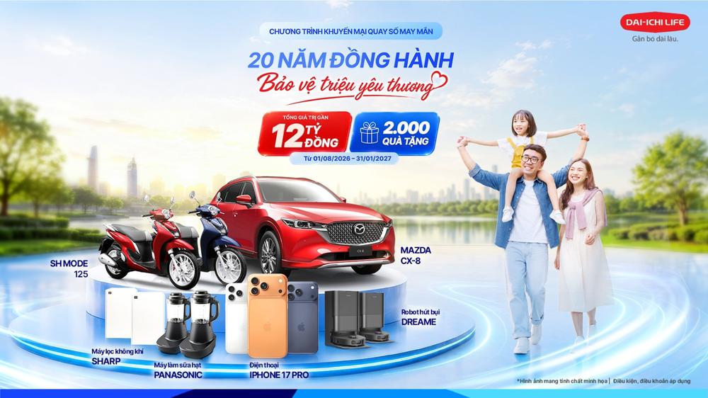 Dai-ichi Life Việt Nam triển khai chương trình "20 NĂM ĐỒNG HÀNH BẢO VỆ TRIỆU YÊU THƯƠNG" - Ảnh 1. Dai-ichi Life Việt Nam triển khai chương trình "20 NĂM ĐỒNG HÀNH BẢO VỆ TRIỆU YÊU THƯƠNG" - Ảnh 1.