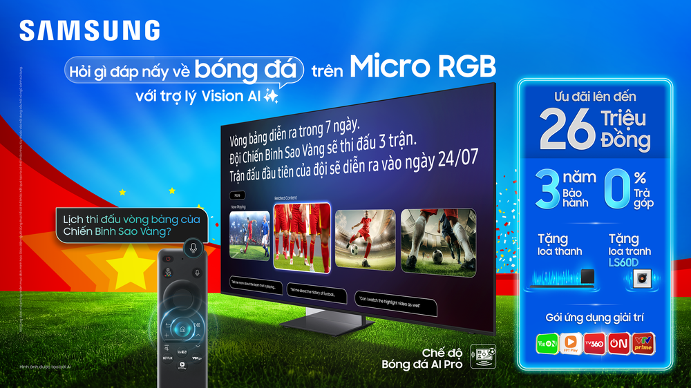 Xem ASEAN Cup trên FPT Online theo cách thú vị nhất trợ lý VAC trên Samsung AI TV - Ảnh 1. Xem ASEAN Cup trên FPT Online theo cách thú vị nhất trợ lý VAC trên Samsung AI TV - Ảnh 1.