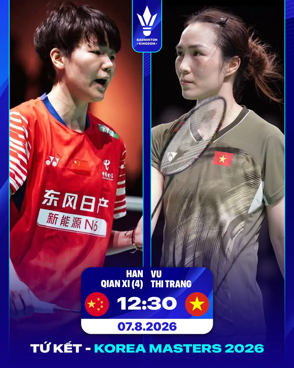 Link xem trực tiếp cầu lông Vũ Thị Trang vs Qian Xi Han, tứ kết Korea Masters 2026 - Ảnh 3. Link xem trực tiếp cầu lông