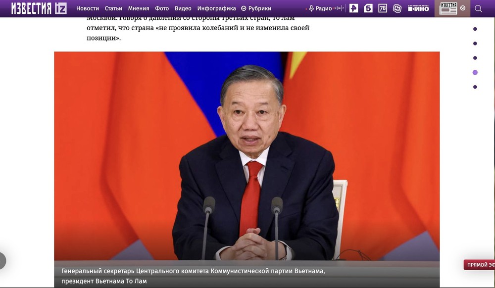 Báo chí Nga: Chuyến thăm của Tổng Bí thư, Chủ tịch nước Tô Lâm sẽ đi vào lịch sử - Ảnh 2. Báo chí Nga: Chuyến thăm của Tổng Bí thư, Chủ tịch nước Tô Lâm sẽ đi vào lịch sử - Ảnh 2.