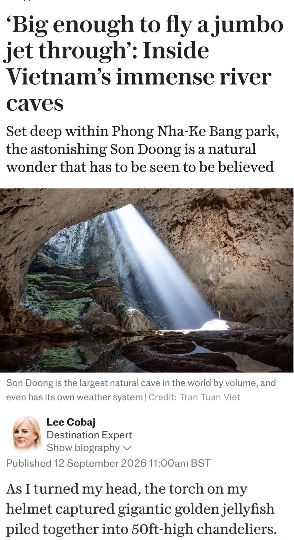 Sơn Đoòng qua góc nhìn của The Telegraph - Ảnh 1. Sơn Đoòng qua góc nhìn của The Telegraph - Ảnh 1.