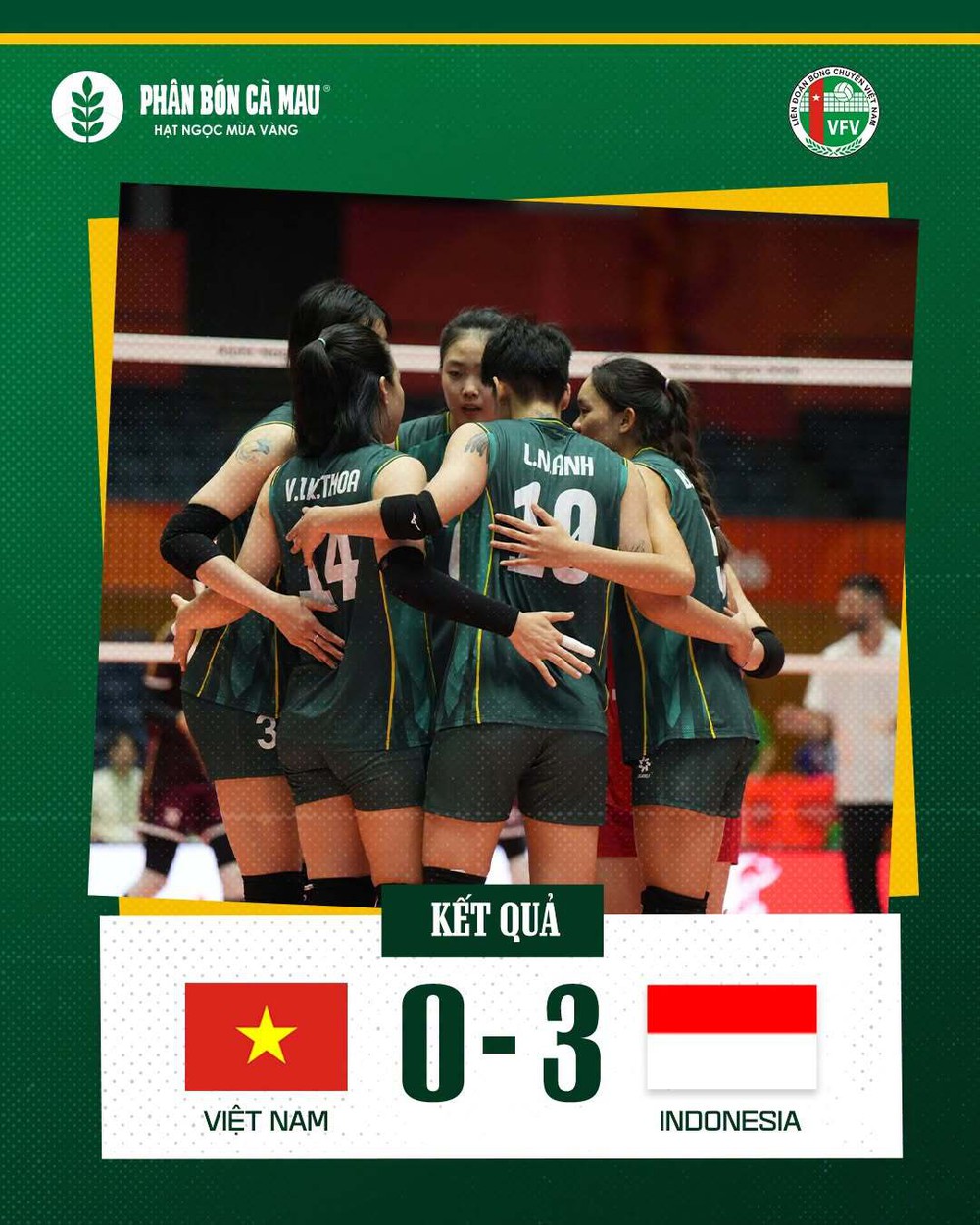 Tuyển bóng chuyền nữ Việt Nam thua Indonesia 0-3 và sẽ phải gặp Kazakhstan để tranh hạng 7 ở ASIAD 2026. Ảnh: VFV