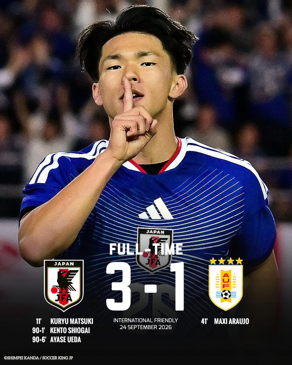 Tuyển Nhật Bản Thắng Uruguay 3-1. Ảnh: Japan Football