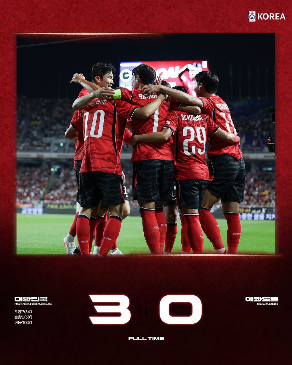 Tuyển Hàn Quốc Thắng Ecuador 3-0. Ảnh: Kft