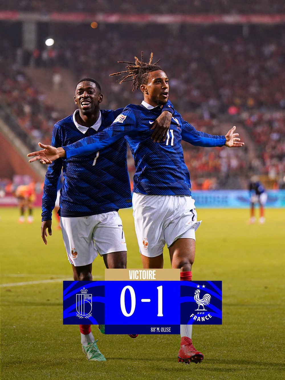 Pháp thắng Bỉ 1-0 ở bảng A1 của UEFA Nations League 2026/27. Ảnh: ĐT Pháp Pháp thắng Bỉ 1-0 ở bảng A1 của UEFA Nations League 2026/27. Ảnh: ĐT Pháp
